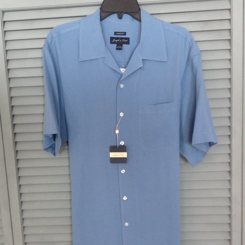 Joseph & Feiss Blue Silk Shirt Men's Size Large